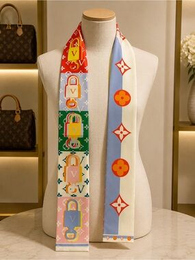 Fashion double sided monogram 100% silk bag/ neck or hair scarf